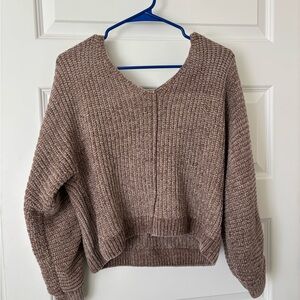 Pink Rose V-Neck Sweater in Warm Brown
